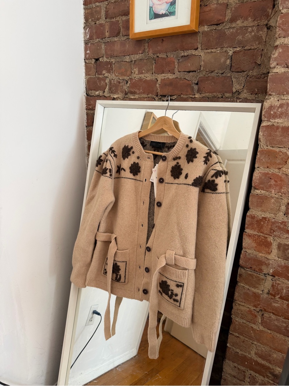 Zara Cream Cardigan with Brown Floral Felt Appliqués - Picture 3 of 4